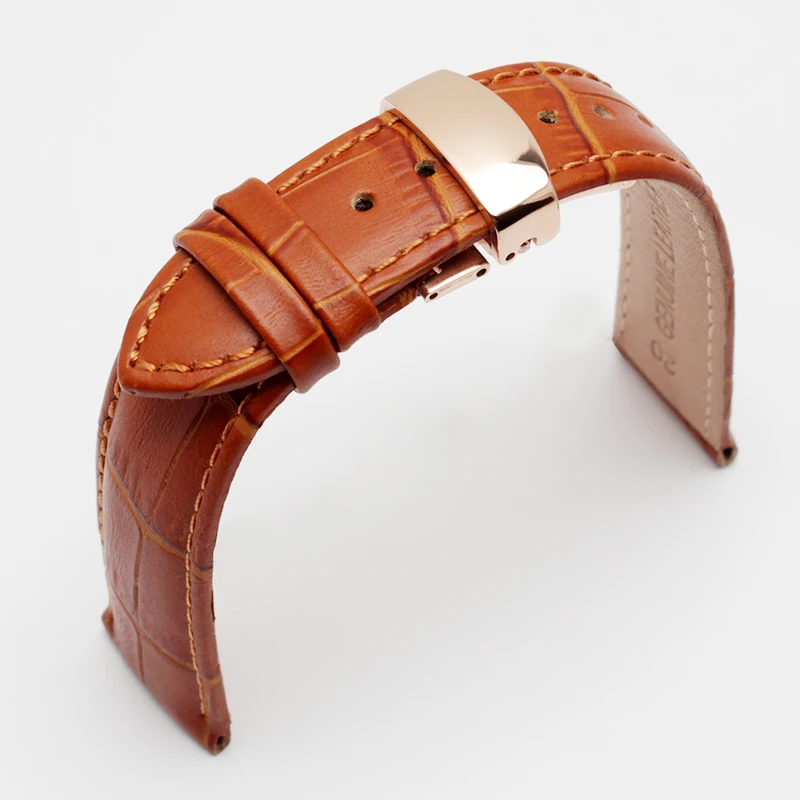 Premium Genuine Leather Watch Strap with Butterfly Clasp - Men's Bracelet Style