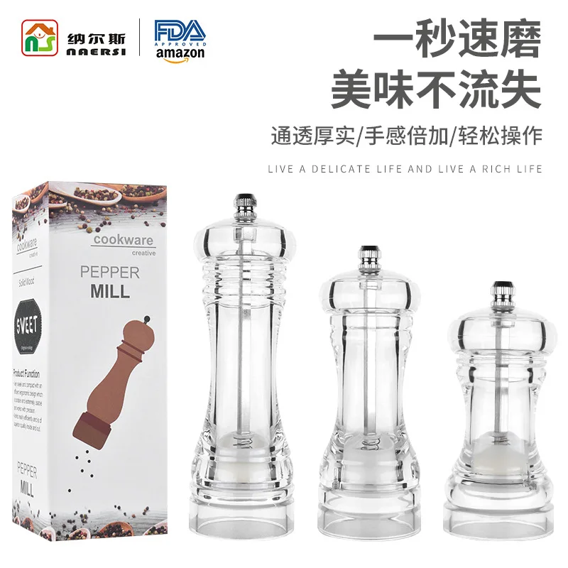 

Acrylic Salt Pepper Mill Grinder Manual Pepper Grinder Salt Spices Mill Shaker Transparent Grinding Tool Seasoning Pepper Mill