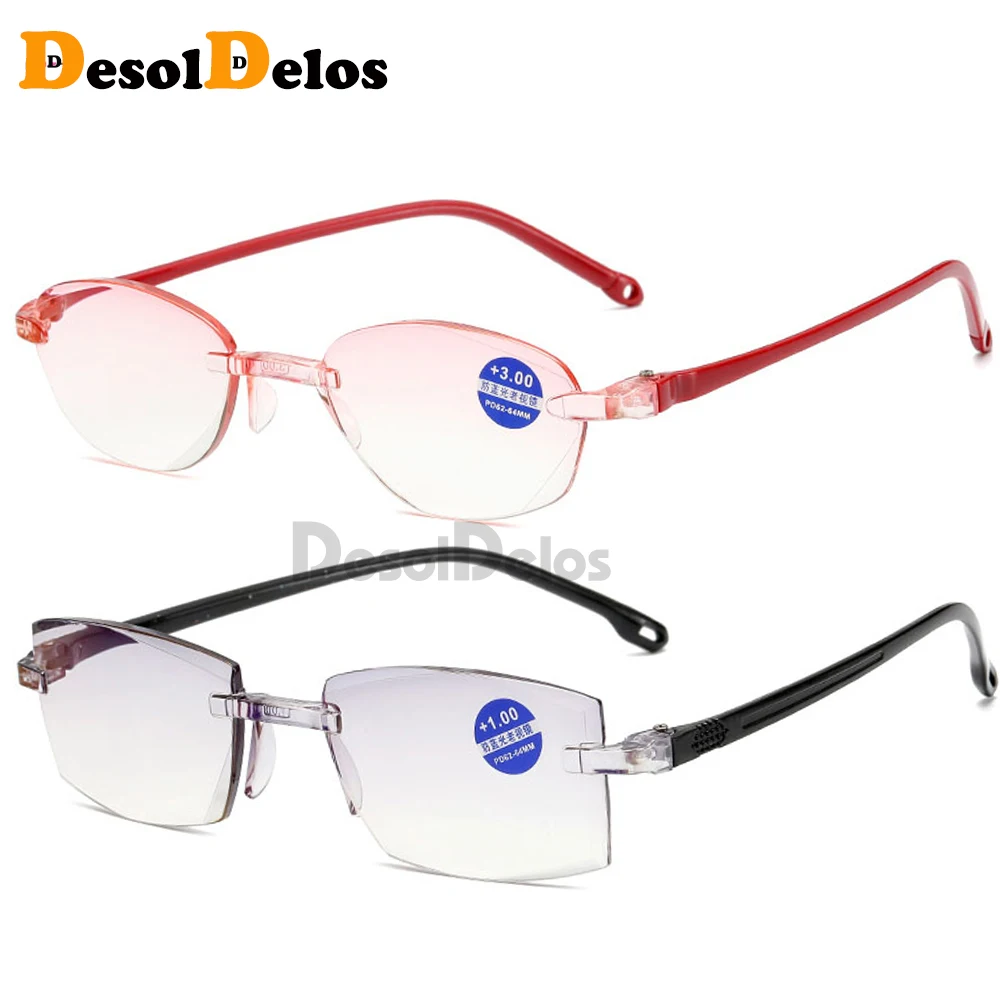 Rimless Diamond Trimming Reading Glasses+1.0 +1.50 +2.0 +2.50 +3.0 +4.0 For Men Women Elderly Anti Blue Light Reading Glass