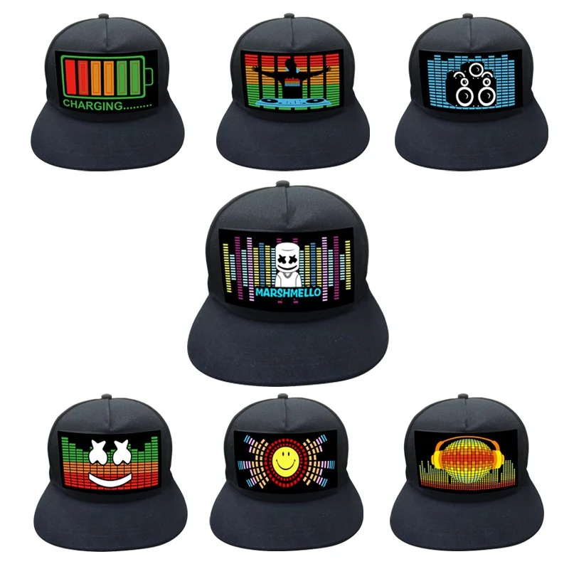 Light Up Sound Activated Baseball Cap DJ LED Flashing Hat With Detachable Screen For Man Woman