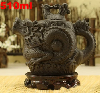 

Yixing teapot Dragon and phoenix teapot 500cc big capacity chinese tea set handicraft Black Dragon Relief Pot kung fu teapot