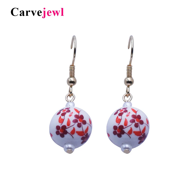 

Carvejewl drop Earrings cute porcelain ball Drop Dangle Earrings For Women jewelry girl gift plastic hook anti allergy earrings