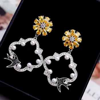 

GODKI 45MM Swallow Flower Elegant Design Imitation Pearl Full Microl Zirconia Wedding Engagement Women Earring Fashion Jewelry