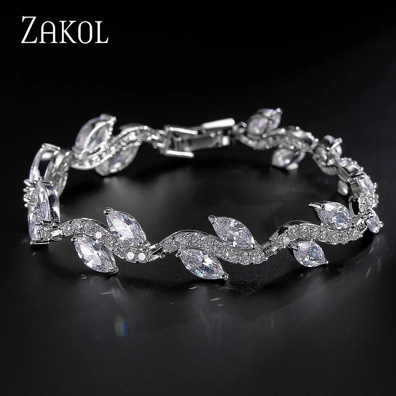 ZAKOL تألق! الشظية اللون عالية الجودة AAA + تشيكوسلوفاكيا زركونيا حبلا سوار للتنس للنساء الأزياء ليف مجوهرات صيفية FSBP066