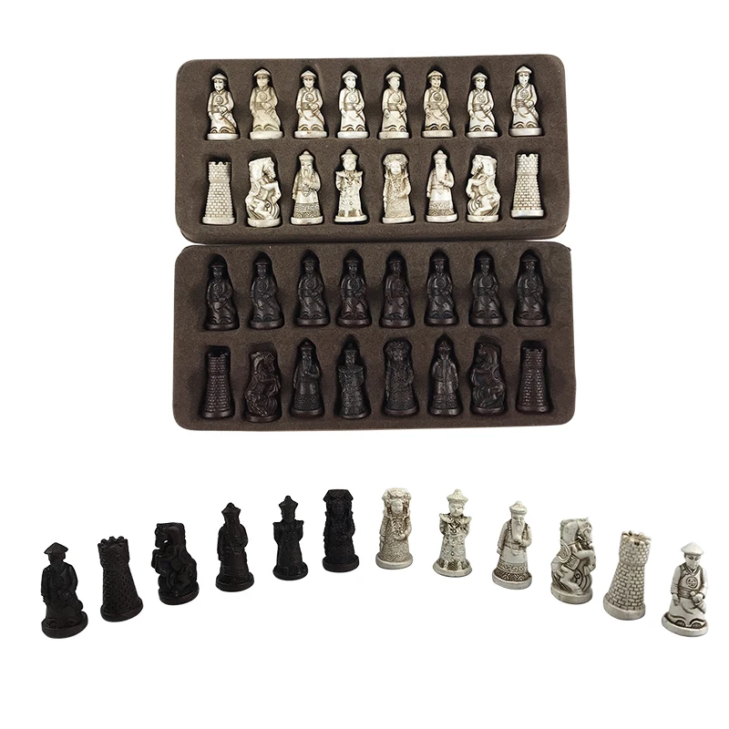 Yernea New Chess Set Chess Wooden Coffee Table Antique Miniature Chess Board Pieces Move Box Set Retro Style lifelike Game