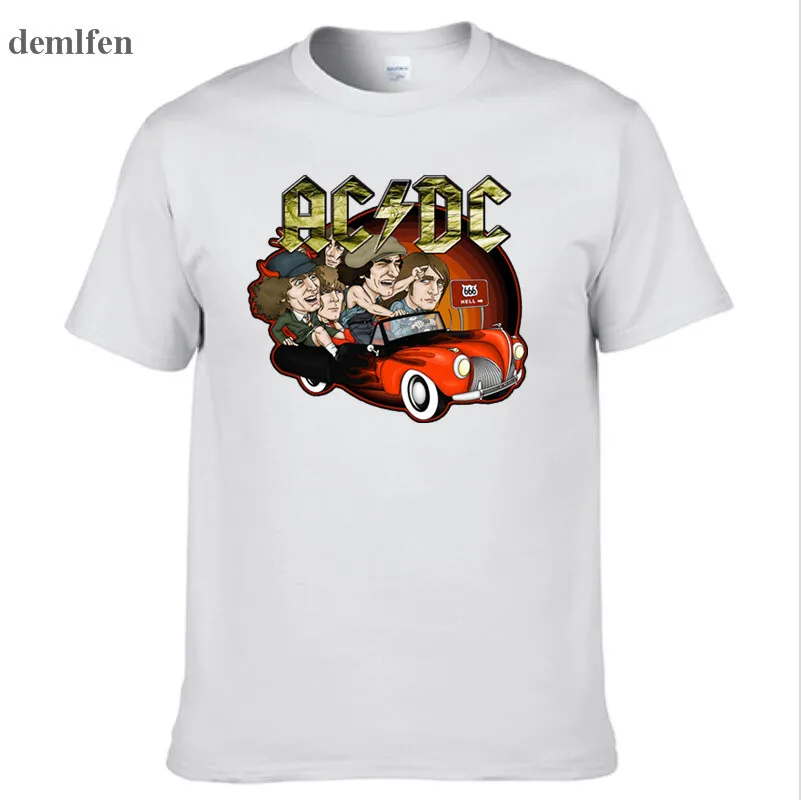 

New Fashion Mens T Shirts , ACDC Route 666 Hell T-Shirt 100% Cotton Black Tees Tops Short Sleeve Tshirt