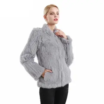 

2019 Women Clothing Genuine Natural Real Rabbit Fur Knitted Coat Jacket Long Sleeves Turn-down Fashion Knit Real Fur Jackets