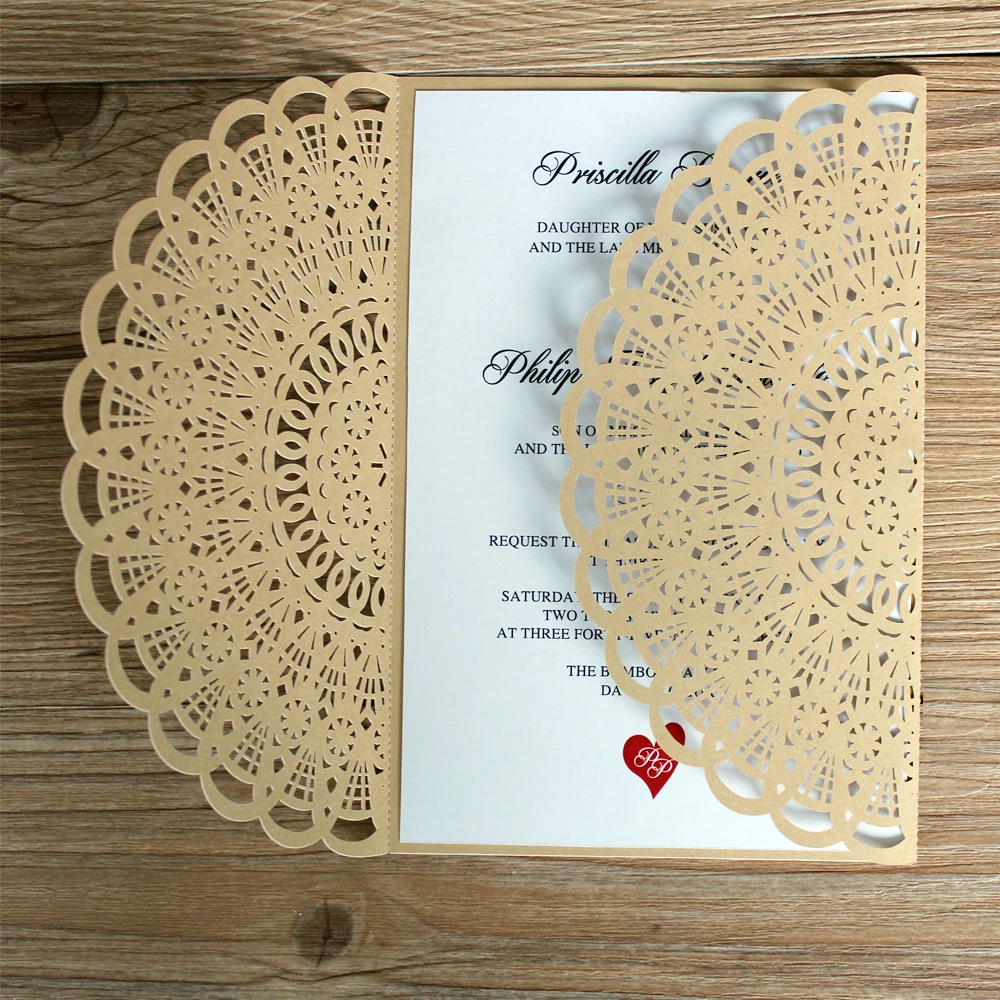 

Gold Laser Cut Wedding Invitations - Set Of 50
