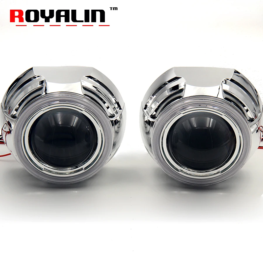 2 5 3 0 Bi Xenon HID Projector Headlights Lenses With White COB Angel Eye LEDs