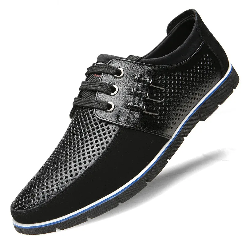 Популярная мужская обувь; кожаная дышащая обувь, увеличивающая рост; Мужская Спортивная обувь для ходьбы, визуально увеличивающая рост; дышащая парадная обувь в деловом стиле - Цвет: Hollow Black Heel5cm