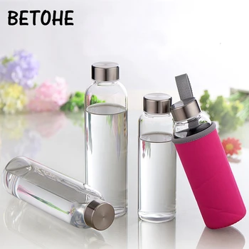 

Glass Water Bottle with protective bag Travel Drinkware Portable Bottle Transparent Bottle for Water Tea Glass Sport Bottle