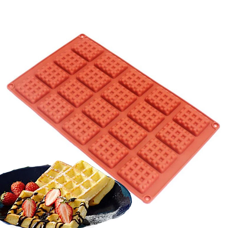 

20Even Lattice Waffle Red Silicone Mold Cake Decorating Chocolate Biscuit Fondant Mold Baking Accessories kitchen tools hot sale