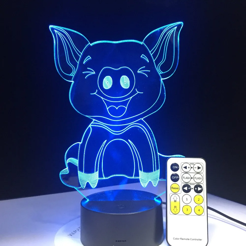 Последние Милые свинки 3D иллюзия Лампа визуальный эффект ночник 7 цветов RF Ble пульт дистанционного управления USB кабель творческий подарок на праздник