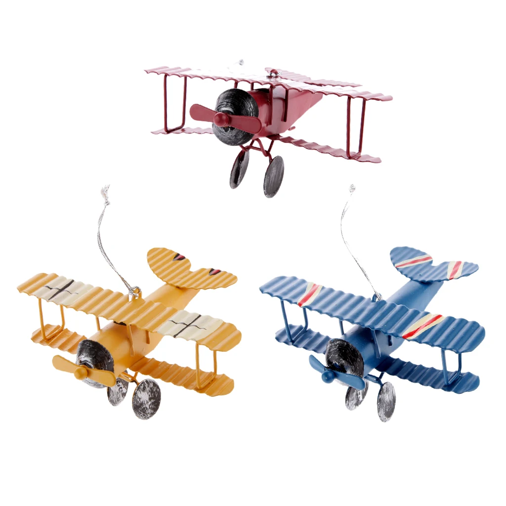 3pcs Collectible Metal Biplane Model String Hanging Design for Car Home Decor Toy Plane Model For Children Kids