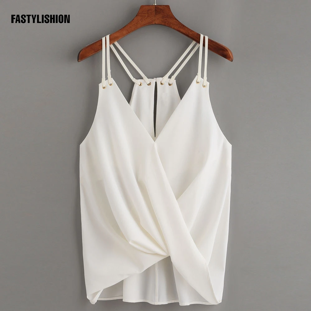 Ruffles Chiffon Blouse White Shirts Sexy Halter Sleeveless Backless Checked Ladies Sweet Casual Tops Blusas @40 | Женская одежда