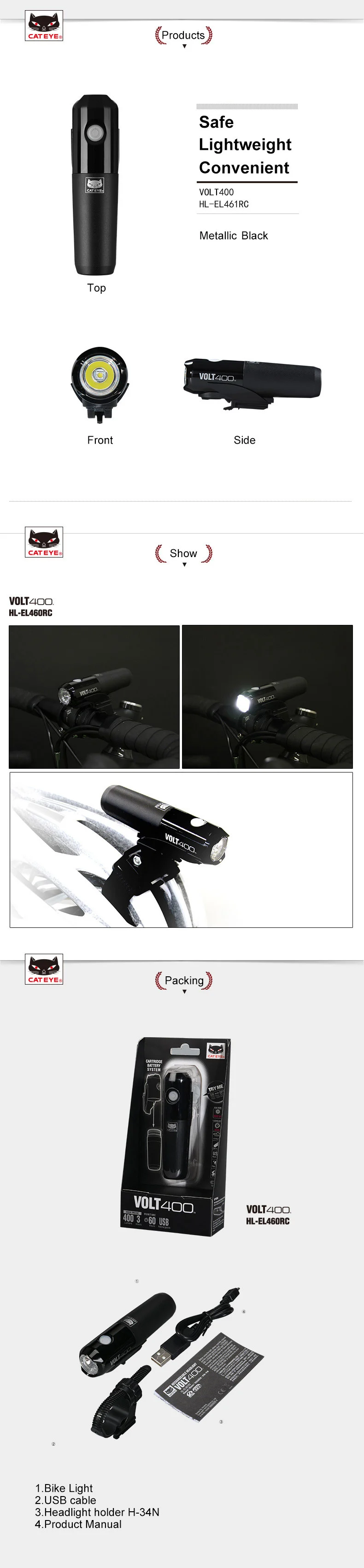 Flash Deal CATEYE Bikes Portable LED Light 400 Lumens 5 Modes Bicycle Bike Handlebar/Helmet Front Lights Cycling Riding Safety Light Lamps 1