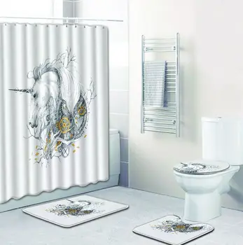 

4pcs/lot Waterproof Shower Curtain animals Printed Bathroom Polyester Curtains High Quality Bath Bathing for Home Decoration