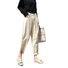 Весенние женские шаровары Повседневные регулируемые свободные прямые винтажные джинсы с завышенной талией модные джинсы на пуговицах