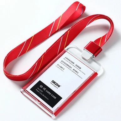 DEZHI-абсолютно новые бизнес ID IC Держатели карт для офиса, красочные один держатель Бейджа, держатель Бейджа с полосой шнурок, логотип на заказ - Цвет: red stripe set