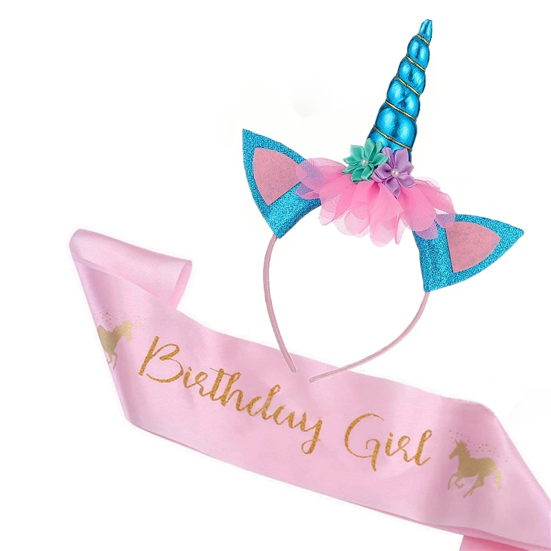 Taoup, милый Единорог, мягкое, медленное увеличение, единорог, на день рождения, украшение для вечеринки, принадлежности, с днем рождения, декор для детей, Unicornio - Цвет: Blue Headband