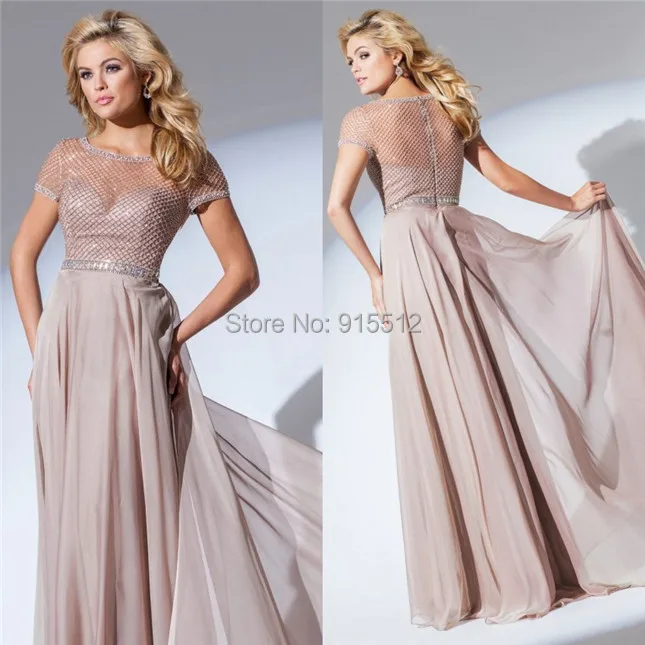 2015 Scoop Neckline Short Sleeve Beading Top Long Indian Mature Ladies Formal Evening Dresses | Свадьбы и торжества