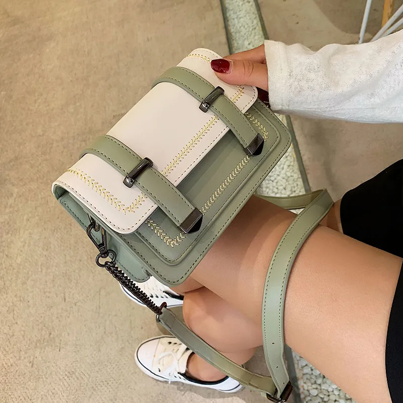 

Special Buckle Crossbody Bags For Women 2019 Leather Shoulder Messenger Bag With Metal Handle Lady Chain Totes Handbags