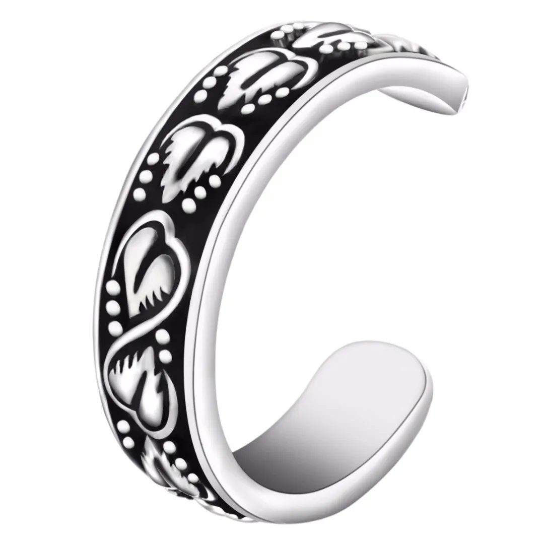 Vintage Antique Silver Carved Flower Toe Ring Foot Jewelry Geometric Metal Wave Flower Toe Ring Adjustable Jewelry For Women