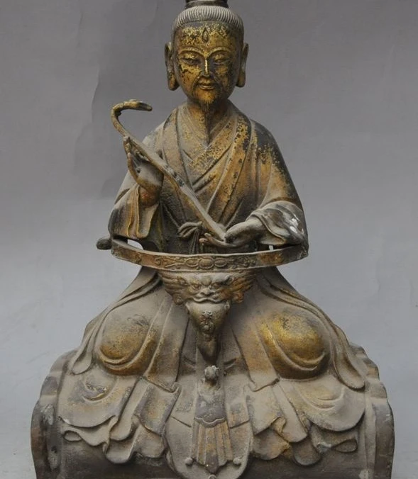 

11" old Chinese Taoism Taoist Bronze temple pray ruyi Laojun god buddha Statue