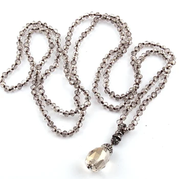 

Fashion Bohemian Tribal Jewelry 6mm Crystal knotted Glass Crystal Drop Pendant Necklace Women Lariat Necklaces