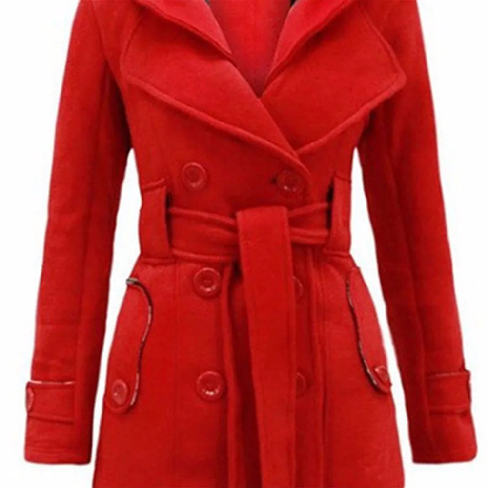 2019 Autumn Winter Women Fashion Long Wool Coats Red Outerwear Female Coat with Hat Casual Jackets Warm Fleece For Lady Overcoat
