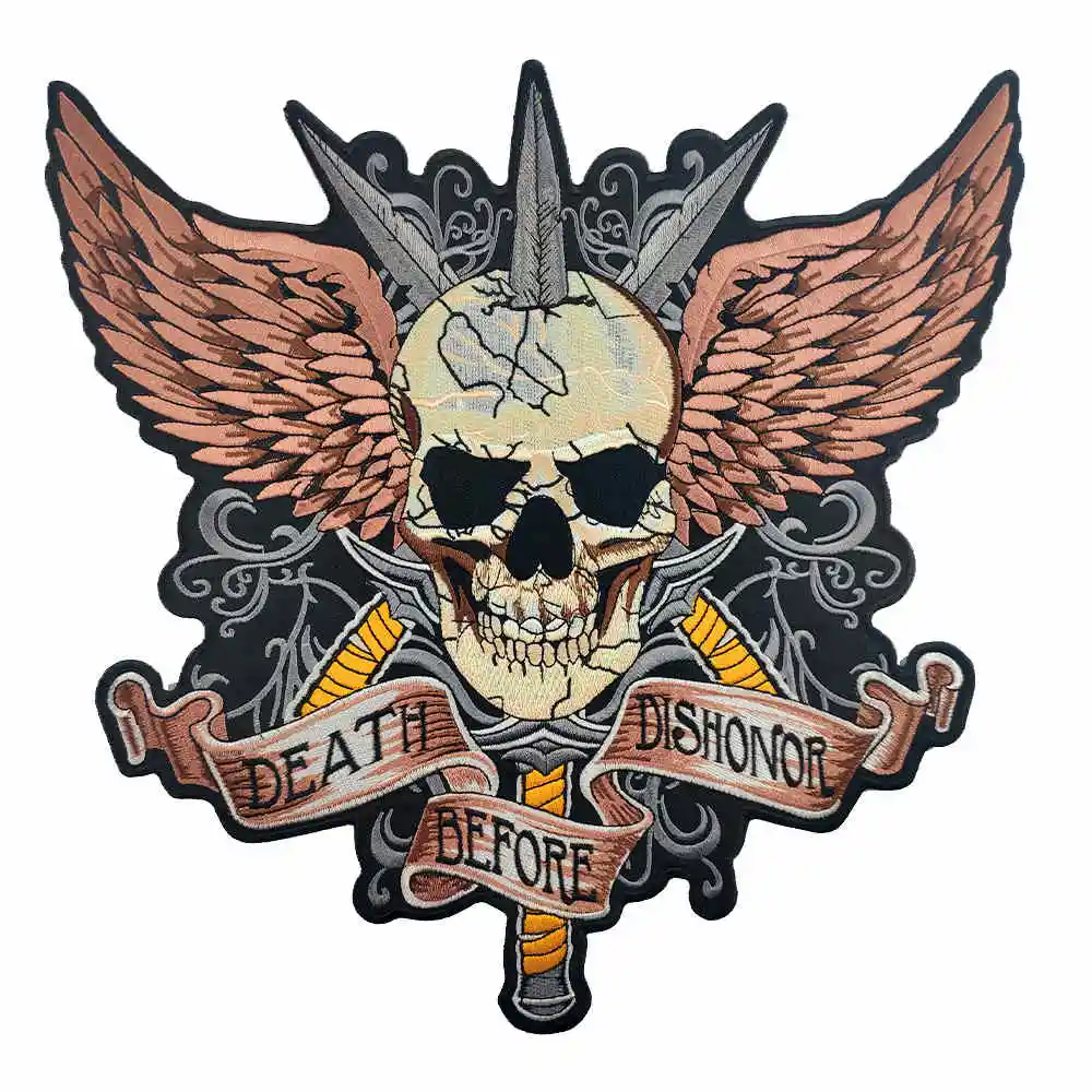 Large Death Before Dishonor Skull Swords Wings Embroidered Biker Patch FREE SHIP 