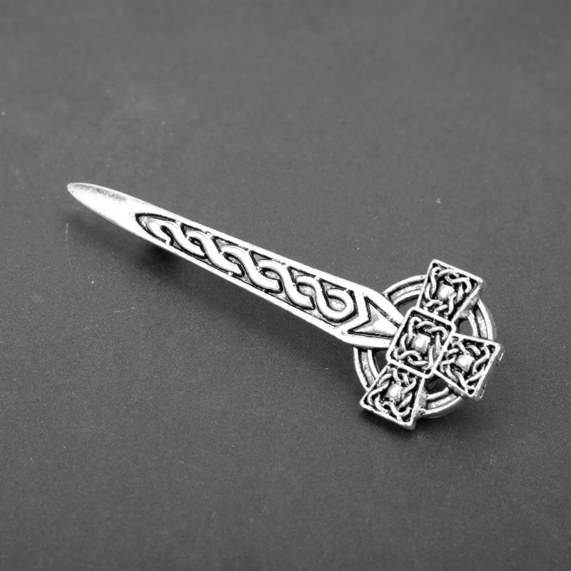 

Vintage Silver Thistle Celtics Knot Kilt Pin Brooch TV Jewelry Outlander Scottish Thistle Cross Sword Brooch Women Men