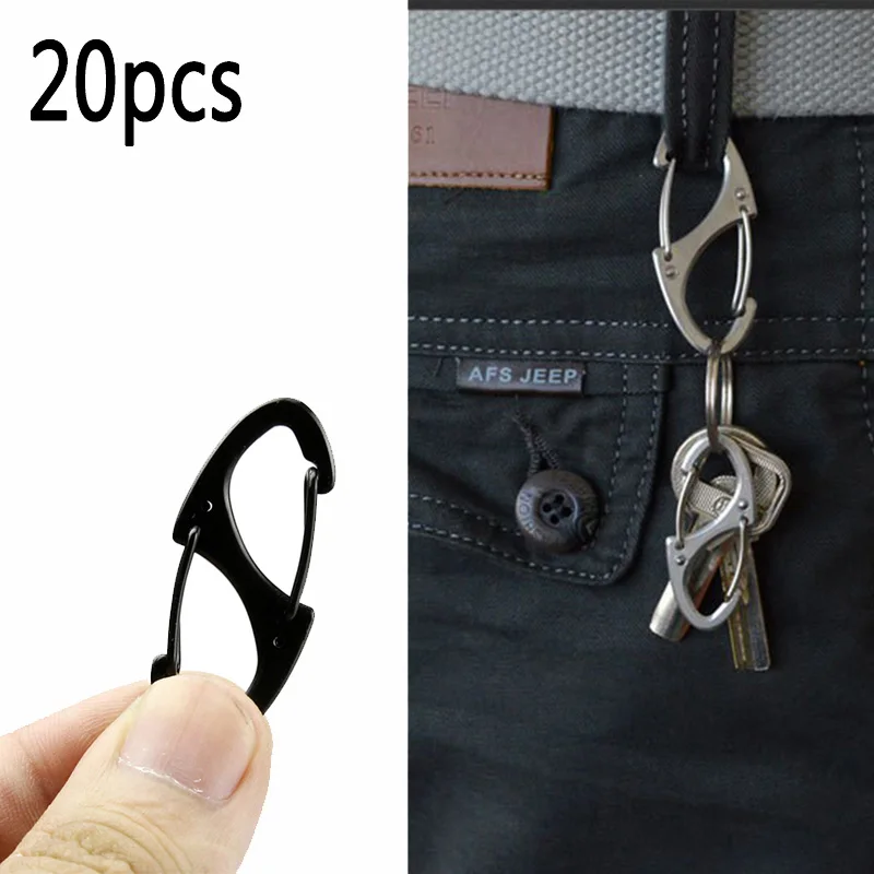 20 PCS البسيطة مشبك معدني التخييم حلقة تسلق التكتيكية والعتاد 8 شكل EDC المفاتيح المحمولة في الهواء الطلق السنانير شنق بقاء تنزه