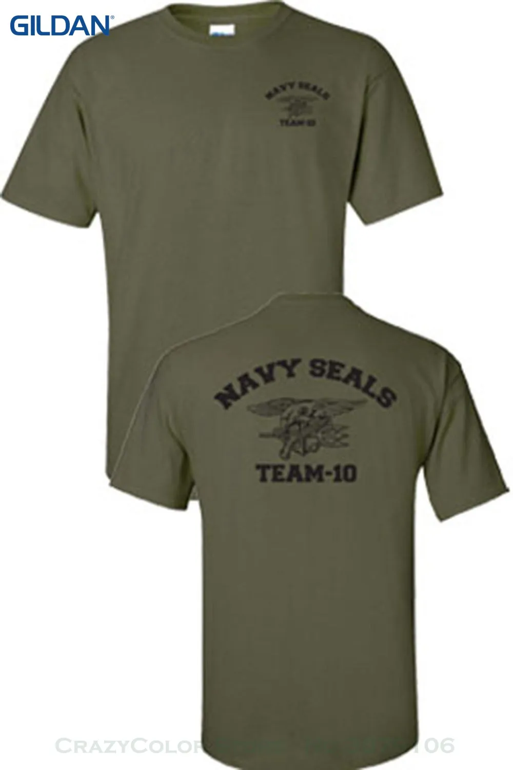 Pre cotton Tee Shirt For Men Navy Seals Team 10 Seal Logo Printed Front