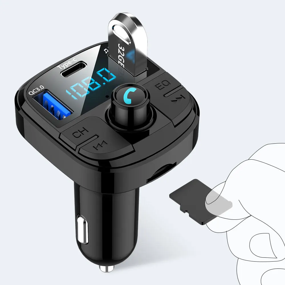 Двойной зарядное устройство USB QC 3 0 Быстрая зарядка fm карта MP3 плеер Bluetooth Hands free