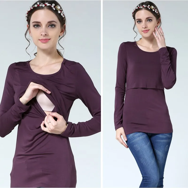 Materno para Mulheres Alto de Maternidade Emoção Mães Gravidez Maternidade Roupas Outono Manga Longa Tops Aleitamento Grávidas Enfermagem T-shirt 15 Cheap breast feeding tops