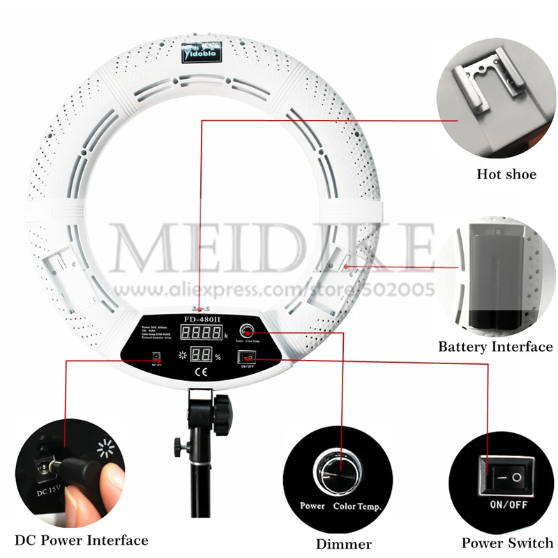 Yidoblo 96W Ring Light FD-480 Pro Beauty Studio LED Ring lamp Kit 2700-10000K Video Light Lamp Makeup Lighting + stand (2M)+ bag 3