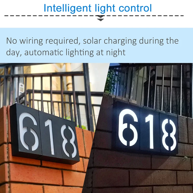 Solar Address Number Plate Sign Lamp Solar Powered House Number Doorplate Lamps 6 LED Lights Hotel Door Digital Solar Light 5