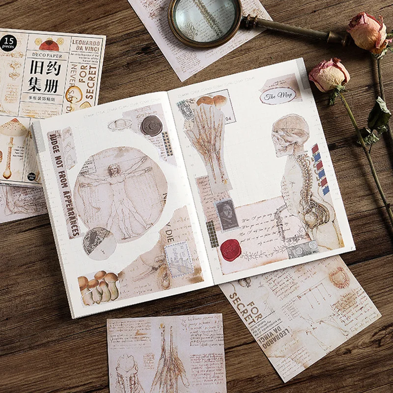 

15 Pcs/pack Vintage Letter Map/Botany Paper Stickers for Diary Scrapbook Notebooks Writing Pads Memo Pad Stationery Stickers