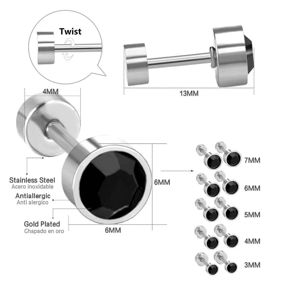 Роскошные стальные серьги-гвоздики золотого/серебристого/черного цвета с кристаллами, ювелирные изделия из нержавеющей стали, серьги, модные ювелирные изделия для женщин/девушек