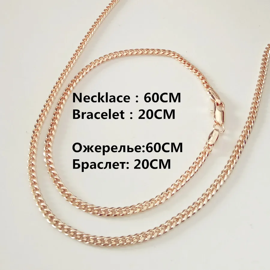 3 мм широкий женский браслет/ожерелье Ювелирные наборы 585 Золото Цвет юбилей Ювелирные изделия Офис - Окраска металла: 60cm 20cm