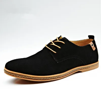 Весенние модные дышащие мужские повседневные туфли на плоской подошве для взрослых; замшевые оксфорды с острым носком на шнуровке из нубука; большие размеры 15 - Цвет: black