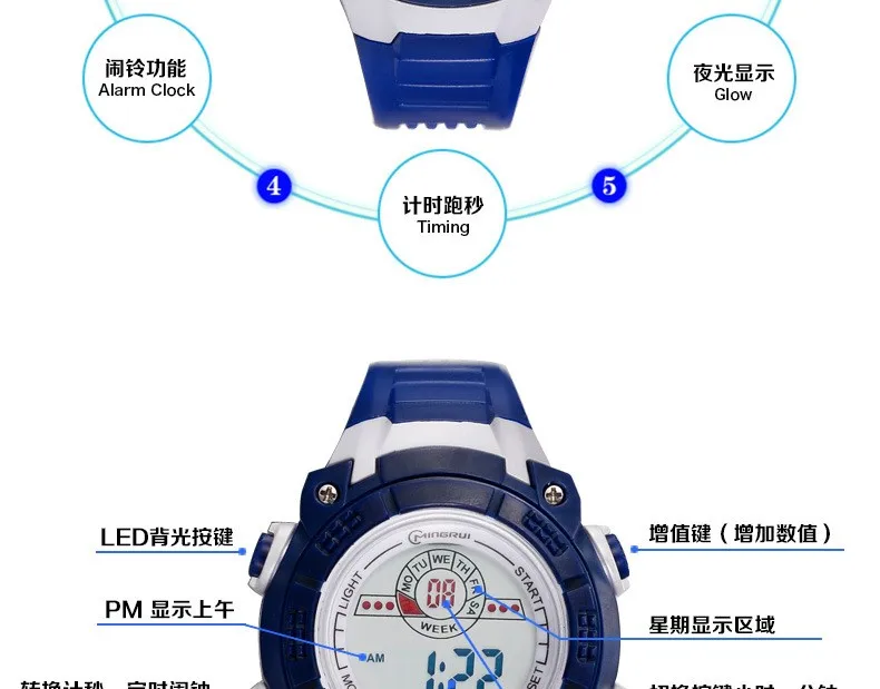 MINGRUI часы для детей девочек и мальчиков водонепроницаемые силиконовые спортивные часы для студентов Модные светодиодный цифровые часы будильник часы