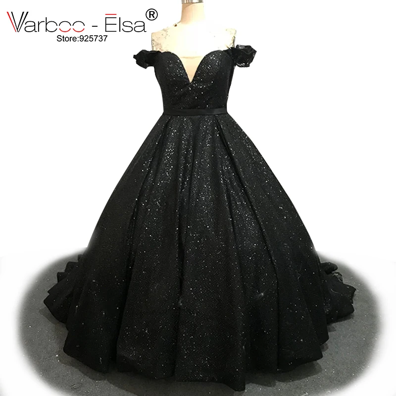 

VARBOO_ELSA New Black Shiny Evening Dress Sweetheart Off Shoulder Long Prom Gown Custom Special Occasion Ball Gown vestido longo