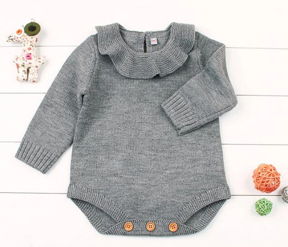 

Newborn Baby Clothes Spring Knitted Baby Romper Ruffle Collar Infant Baby Girl Boy Jumpsuit Toddler Baby Boy Girl Romper Overall