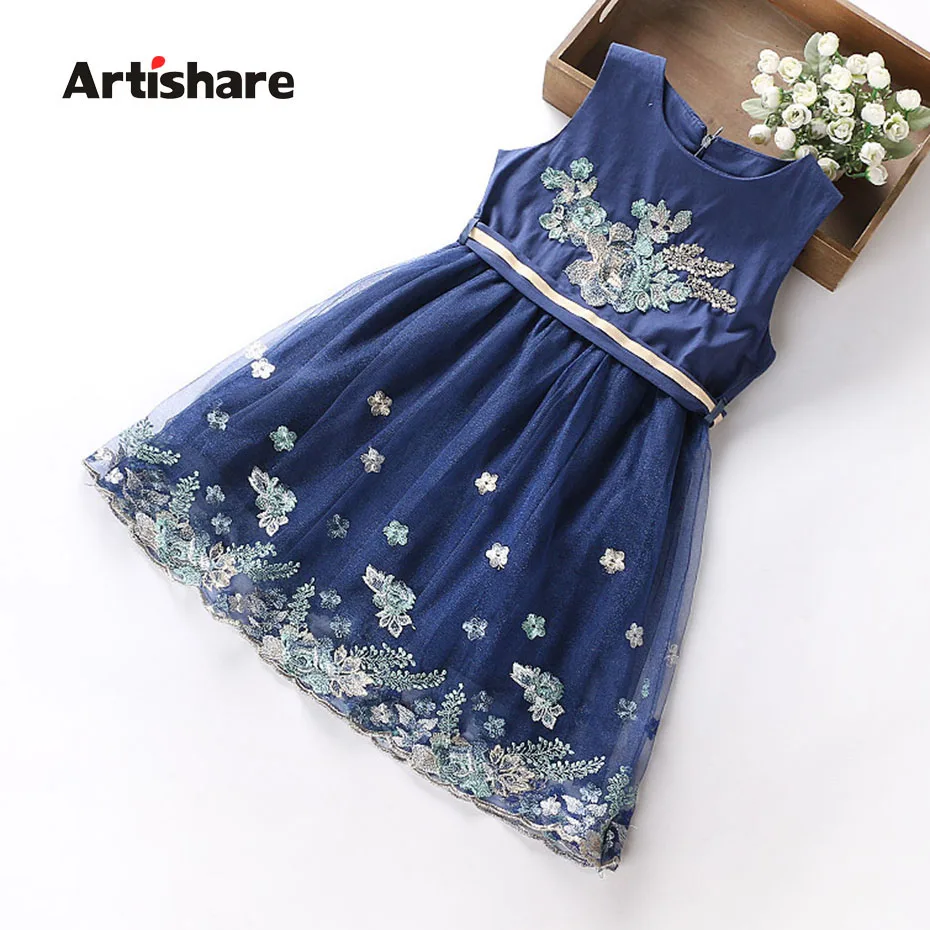 Artishare/платье для девочек; детская одежда с цветочной вышивкой; праздничное платье принцессы; Одежда для девочек-подростков; свадебные платья