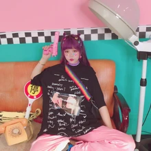 Корейская версия ulzzang scribbling, scribbling, ложные подтяжки, летние футболки