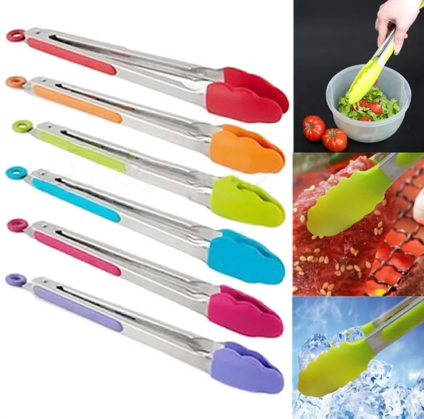 Wholesale Silicone Food Tong Stainless Steel BBQ Salad Tools