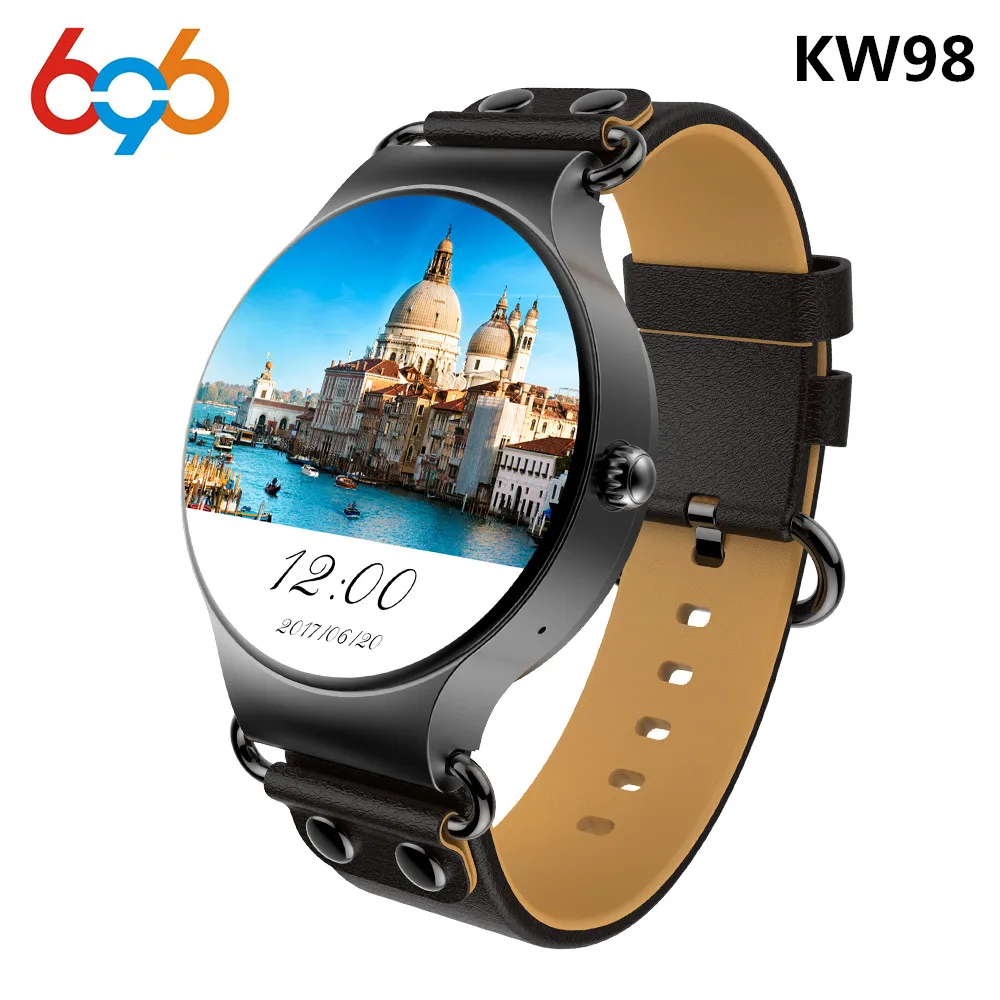 

696 Newest KW98 Smart Watch Android 5.1 3G WIFI GPS Watch MTK6580 Smartwatch Play Store Download APP For iOS Android Phone