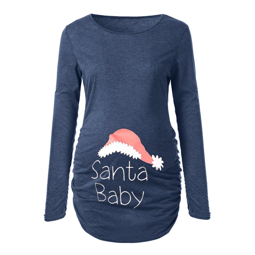 

Pregnancy T Shirt Women's Print Christmas Side Ruched Long Sleeve Maternity Top Pregnancy Ropa Para Embarazada Maternity Shirt